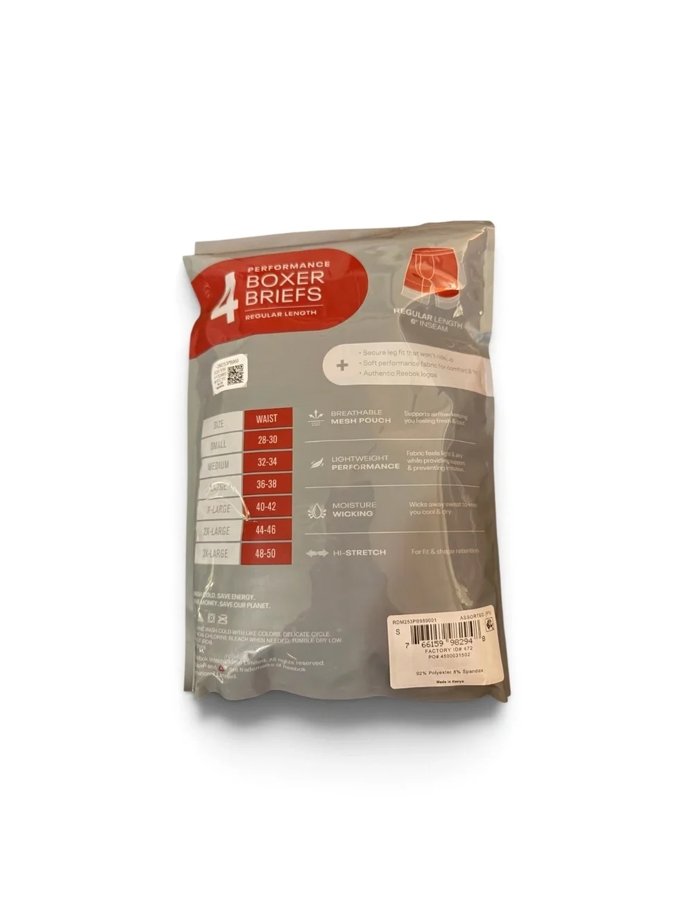 Reebok Performance 4-Pack Boxer Briefs Regular Length Size Small [COPY]